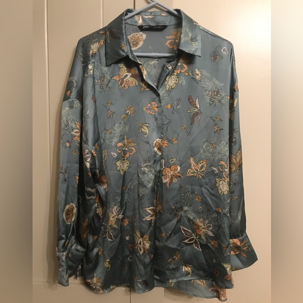 Zara satin feel floral blouse